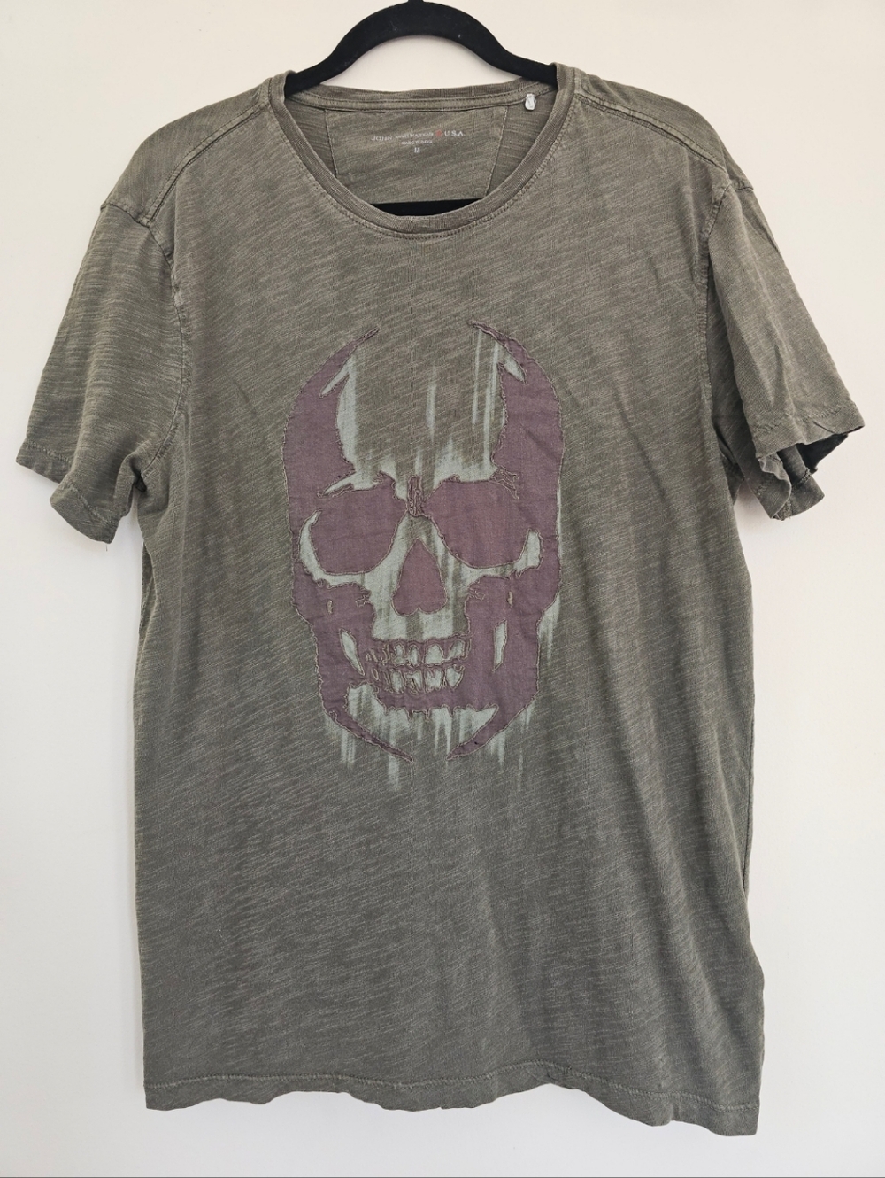 John Varvatos Men's Faded Skull T-Shirt Green Size Medium